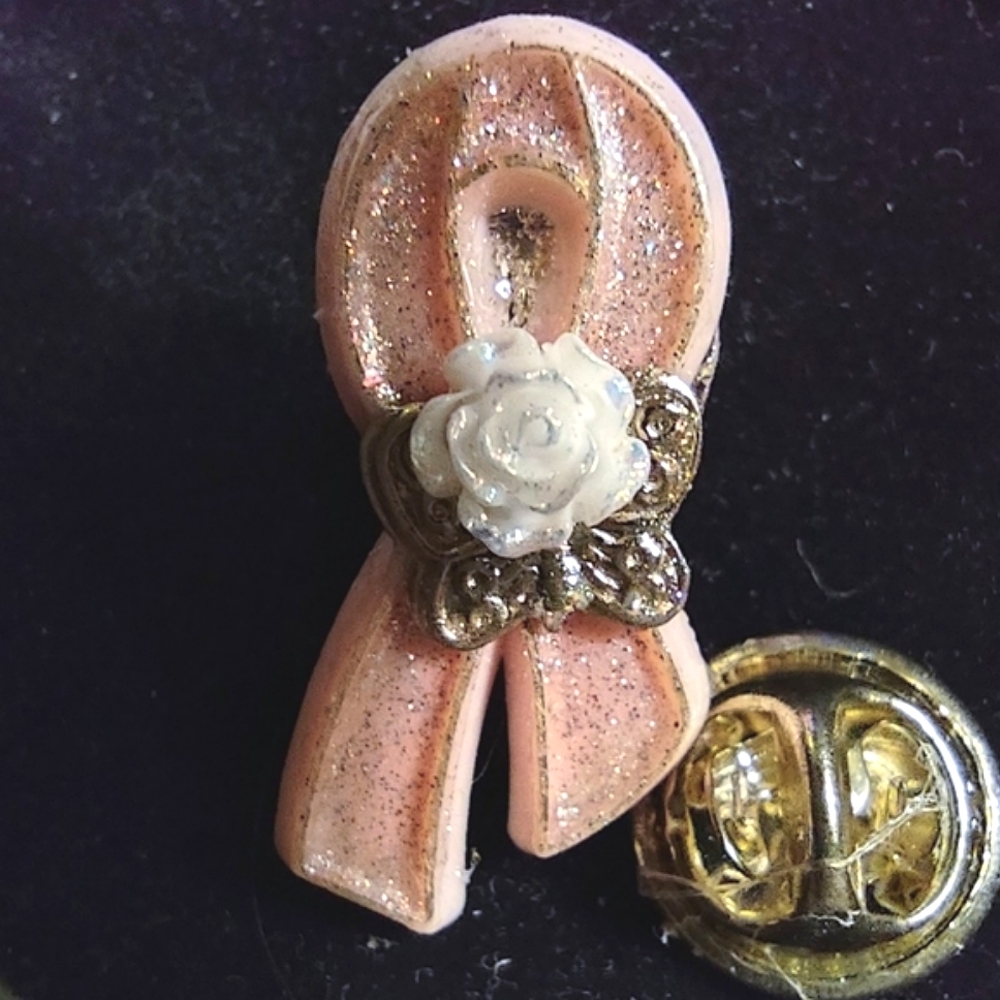 FREE Mini Pink Awareness Ribbon Tac Pin Butterfly w/ Rose Flower Embellishment